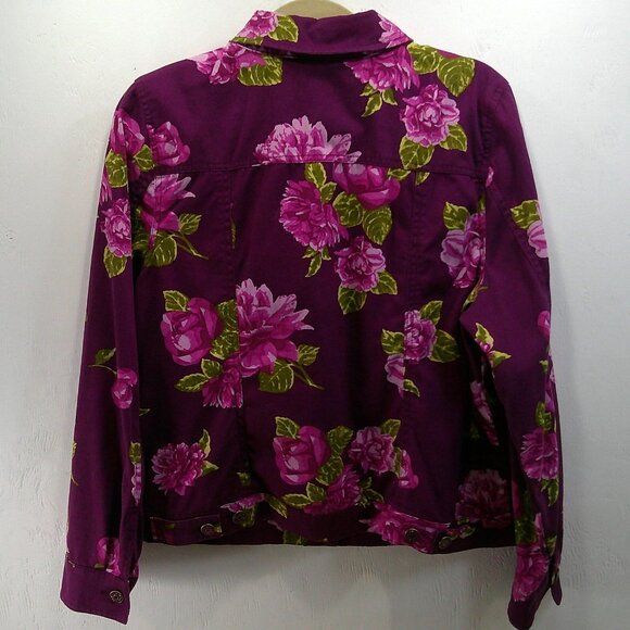 Issac Mizrahi Purple Floral Button Down Collared Jacket Size 14 - Picture 5 of 9